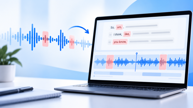 Descript filler word removal troubleshooting guide showing audio editing and transcript correction