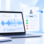 AI voice waveform and commercial licensing illustration for ElevenLabs free plan guide