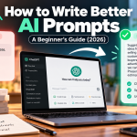Illustration comparing a vague AI prompt with a detailed, structured prompt to demonstrate how to write better AI instructions.